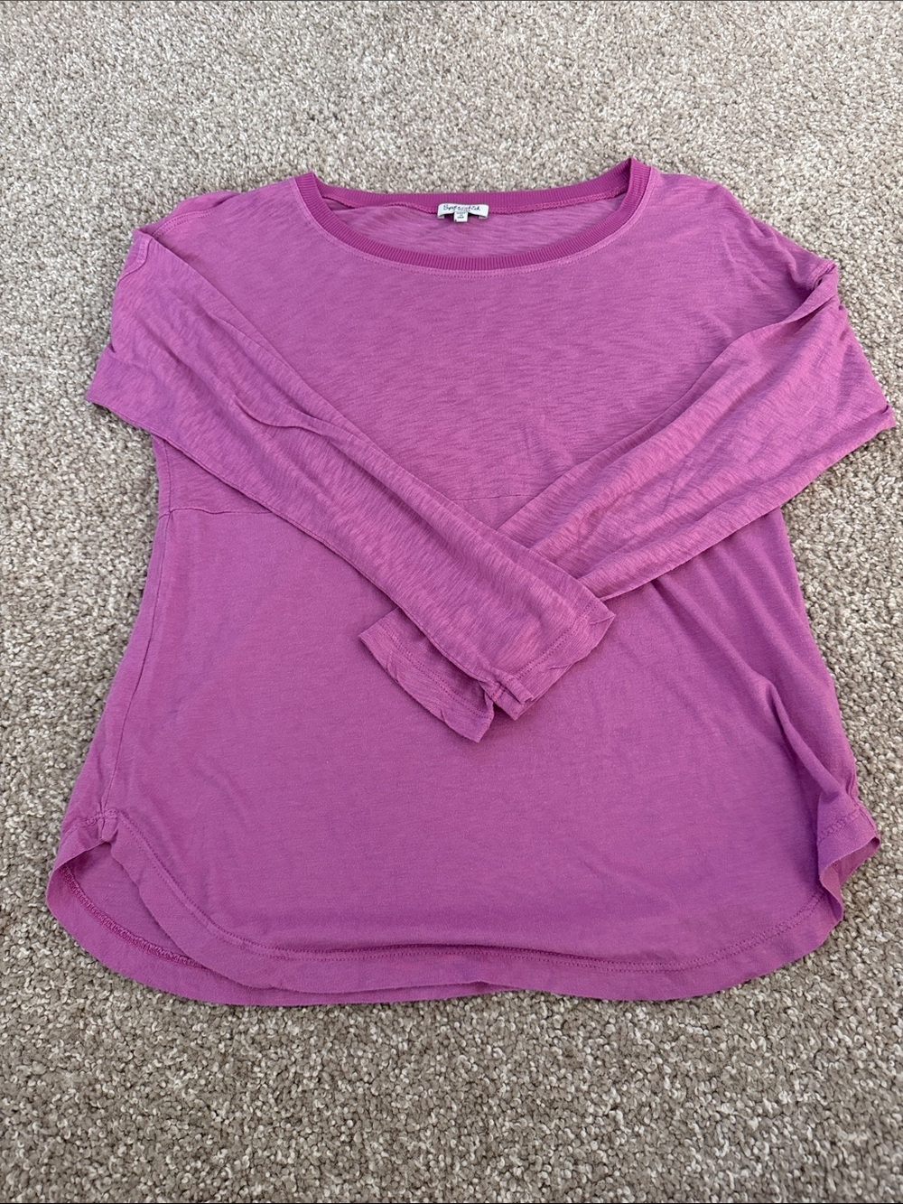 Splendid Long Sleeve Scoop Neck Tee in Magenta